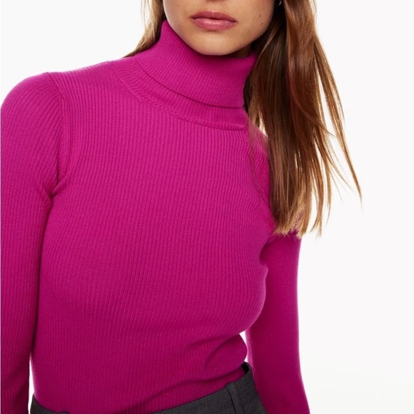 Babaton by Aritzia Compel Turtleneck Fuchsia Women’s Size Medium Ribbed Top - Picture 2 of 9